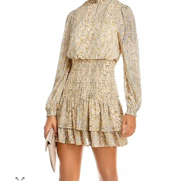 Aqua Polka Dot Long Sleeve Print Smocked Dress - Picture 1 of 3